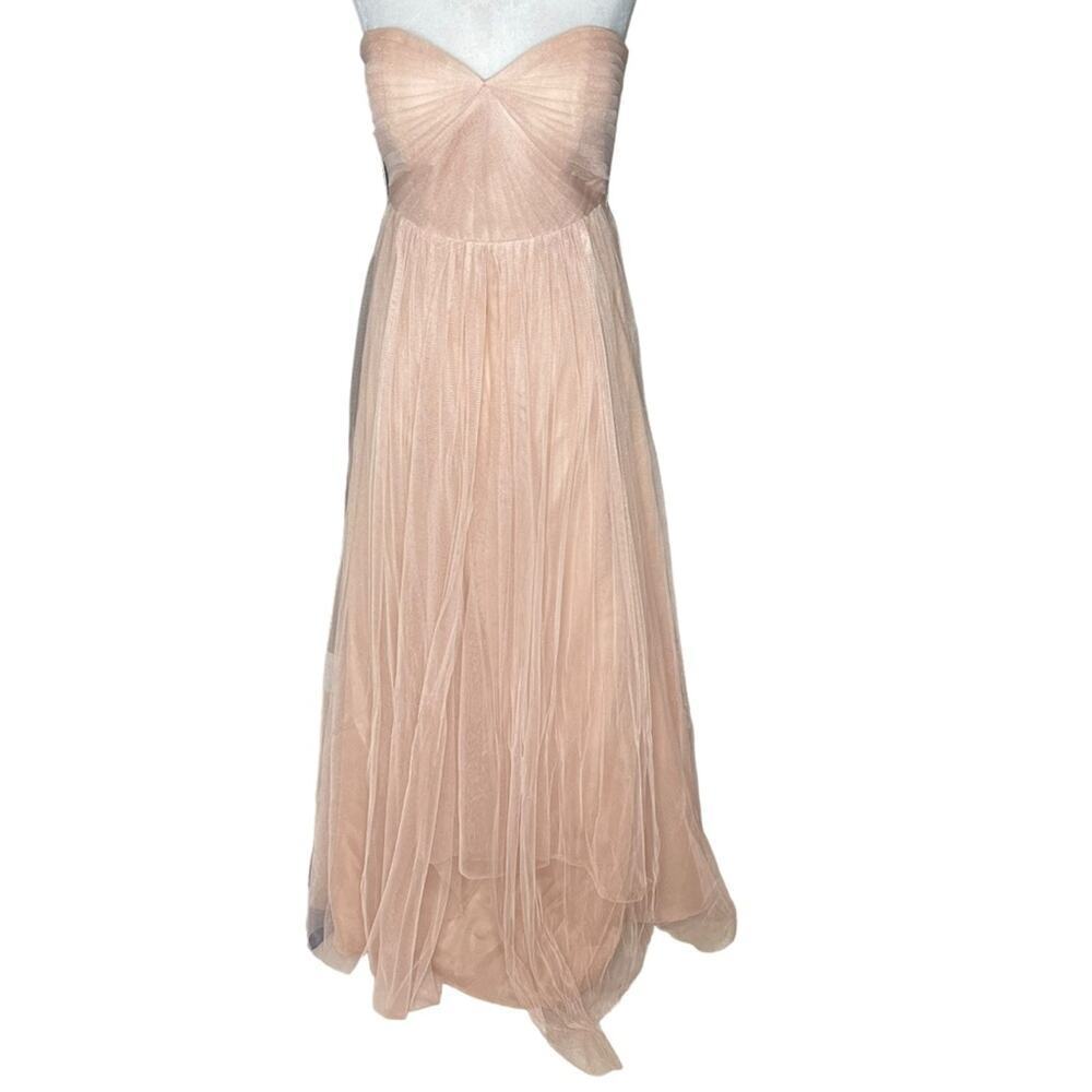 Jenny Yoo Strapless Blush Chiffon Maxi Dress Size 4 Bridesmaid Prom Fairycore - Picture 1 of 16